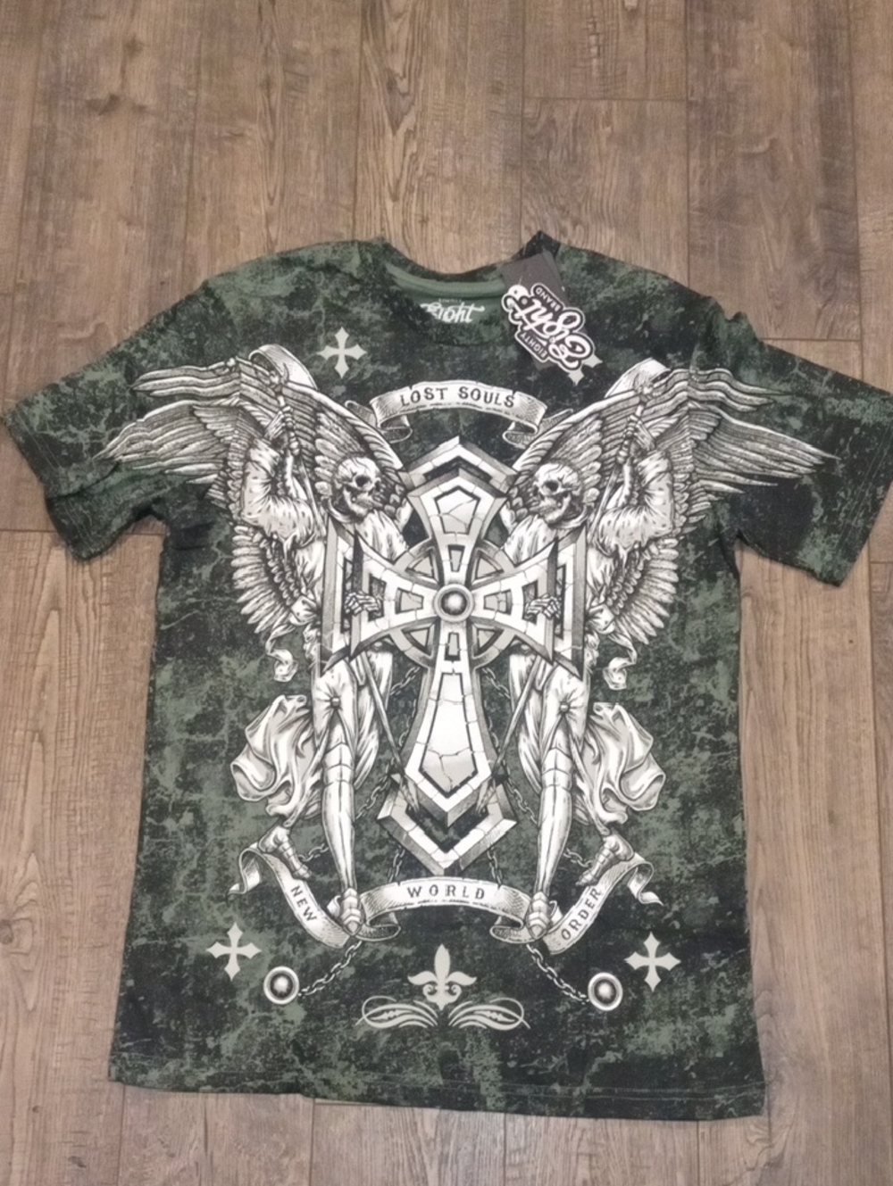 Eighty Eight Green Graphic Cross & Wings Short-Sleeve Tee